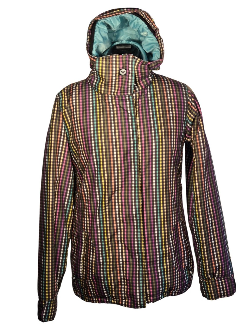 Roxy Women's Multicolored Striped Plaid Ski Snowboard Jacket Hooded XS